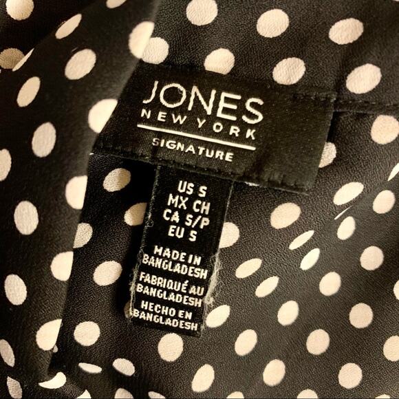 Jones New York Sleeveless Blouse Women Small V-neck Black Polka Dot Silky Tunic - Picture 7 of 10